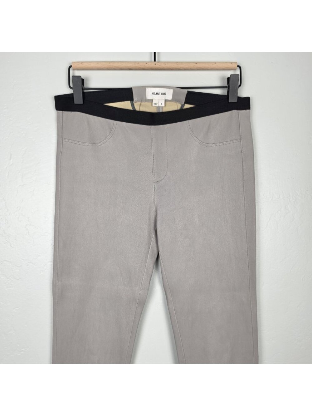 Helmut Lang Lamb Leather Pull On Pants Leggings Stretch Gray Taupe Size 6 - Picture 2 of 16